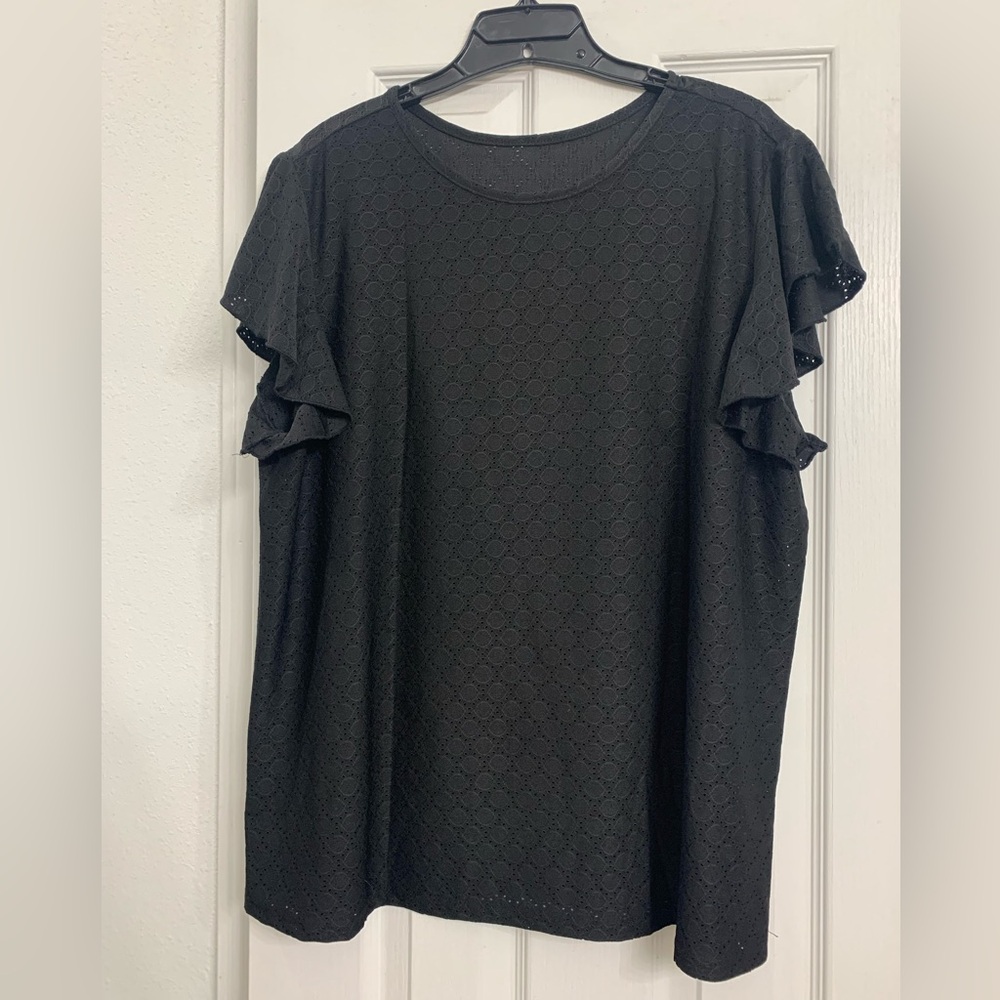 Elegant Black Ruffle Sleeve Top Size 2X